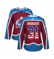 Women's Adidas Colorado Avalanche #31 Philipp Grubauer Authentic Burgundy Red USA Flag Fashion NHL Jersey