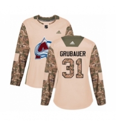 Women's Adidas Colorado Avalanche #31 Philipp Grubauer Authentic Camo Veterans Day Practice NHL Jersey