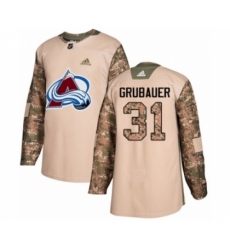 Youth Adidas Colorado Avalanche #31 Philipp Grubauer Authentic Camo Veterans Day Practice NHL Jersey