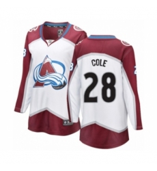 Women's Colorado Avalanche #28 Ian Cole Authentic White Away Fanatics Branded Breakaway NHL Jersey