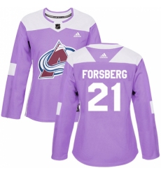Women's Adidas Colorado Avalanche #21 Peter Forsberg Authentic Purple Fights Cancer Practice NHL Jersey