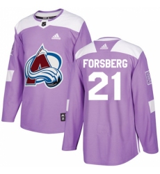 Youth Adidas Colorado Avalanche #21 Peter Forsberg Authentic Purple Fights Cancer Practice NHL Jersey