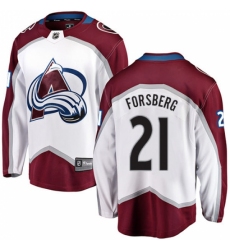 Youth Colorado Avalanche #21 Peter Forsberg Fanatics Branded White Away Breakaway NHL Jersey