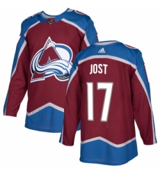 Men's Adidas Colorado Avalanche #17 Tyson Jost Authentic Burgundy Red Home NHL Jersey