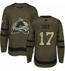 Men's Adidas Colorado Avalanche #17 Tyson Jost Authentic Green Salute to Service NHL Jersey