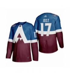 Men's Colorado Avalanche #17 Tyson Jost Authentic Burgundy Blue 2020 Stadium Series Hockey Jersey