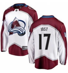 Men's Colorado Avalanche #17 Tyson Jost Fanatics Branded White Away Breakaway NHL Jersey
