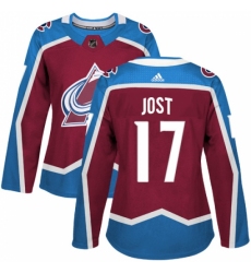 Women's Adidas Colorado Avalanche #17 Tyson Jost Authentic Burgundy Red Home NHL Jersey