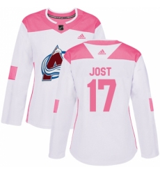 Women's Adidas Colorado Avalanche #17 Tyson Jost Authentic White/Pink Fashion NHL Jersey