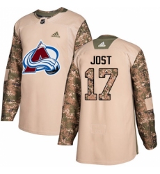 Youth Adidas Colorado Avalanche #17 Tyson Jost Authentic Camo Veterans Day Practice NHL Jersey