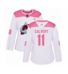 Women's Adidas Colorado Avalanche #11 Matt Calvert Authentic White Pink Fashion NHL Jersey