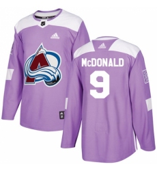 Men's Adidas Colorado Avalanche #9 Lanny McDonald Authentic Purple Fights Cancer Practice NHL Jersey