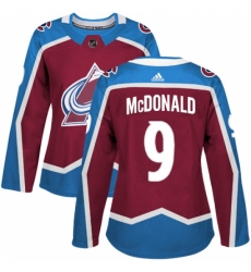 Women's Adidas Colorado Avalanche #9 Lanny McDonald Authentic Burgundy Red Home NHL Jersey