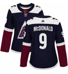 Women's Adidas Colorado Avalanche #9 Lanny McDonald Authentic Navy Blue Alternate NHL Jersey