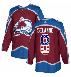 Men's Adidas Colorado Avalanche #8 Teemu Selanne Authentic Burgundy Red USA Flag Fashion NHL Jersey