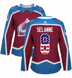 Women's Adidas Colorado Avalanche #8 Teemu Selanne Authentic Burgundy Red USA Flag Fashion NHL Jersey