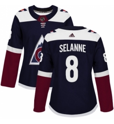 Women's Adidas Colorado Avalanche #8 Teemu Selanne Authentic Navy Blue Alternate NHL Jersey