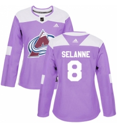 Women's Adidas Colorado Avalanche #8 Teemu Selanne Authentic Purple Fights Cancer Practice NHL Jersey