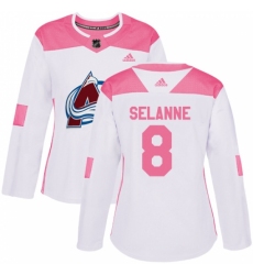 Women's Adidas Colorado Avalanche #8 Teemu Selanne Authentic White/Pink Fashion NHL Jersey