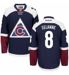 Women's Reebok Colorado Avalanche #8 Teemu Selanne Authentic Blue Third NHL Jersey