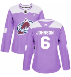 Women's Adidas Colorado Avalanche #6 Erik Johnson Authentic Purple Fights Cancer Practice NHL Jersey