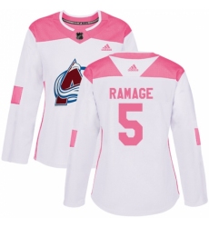 Women's Adidas Colorado Avalanche #5 Rob Ramage Authentic White/Pink Fashion NHL Jersey