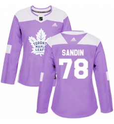Women's Adidas Toronto Maple Leafs #78 Rasmus Sandin Authentic Purple Fights Cancer Practice NHL Jersey Women's Adidas Toronto Maple Leafs #78 Rasmus Sandin Authentic Purple Fights Cancer Practice NHL Jersey