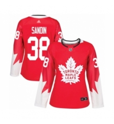 Women's Toronto Maple Leafs #38 Rasmus Sandin Authentic Red Alternate Hockey Jersey