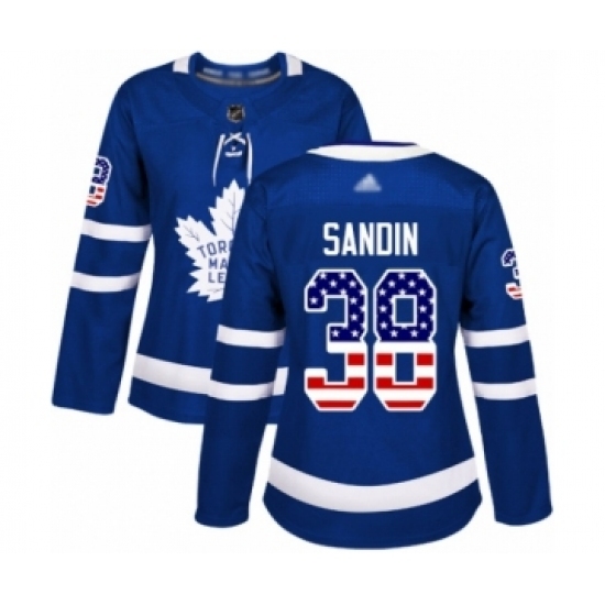 Women's Toronto Maple Leafs #38 Rasmus Sandin Authentic Royal Blue USA Flag Fashion Hockey Jersey Women's Toronto Maple Leafs #38 Rasmus Sandin Authentic Royal Blue USA Flag Fashion Hockey Jersey