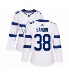 Women's Toronto Maple Leafs #38 Rasmus Sandin Authentic White 2018 Stadium Series Hockey Jersey