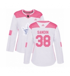 Women's Toronto Maple Leafs #38 Rasmus Sandin Authentic White Pink Fashion Hockey Jersey Women's Toronto Maple Leafs #38 Rasmus Sandin Authentic White Pink Fashion Hockey Jersey