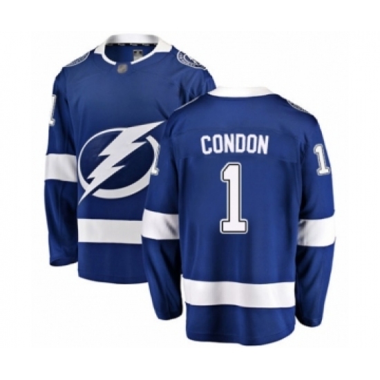 Men's Tampa Bay Lightning #1 Mike Condon Fanatics Branded Blue Home Breakaway Hockey Jersey Men's Tampa Bay Lightning #1 Mike Condon Fanatics Branded Blue Home Breakaway Hockey Jersey