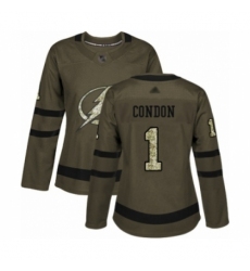 Women's Tampa Bay Lightning #1 Mike Condon Authentic Green Salute to Service Hockey Jersey
