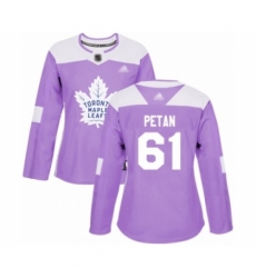 Women's Toronto Maple Leafs #61 Nic Petan Authentic Purple Fights Cancer Practice Hockey Jersey