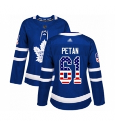 Women's Toronto Maple Leafs #61 Nic Petan Authentic Royal Blue USA Flag Fashion Hockey Jersey