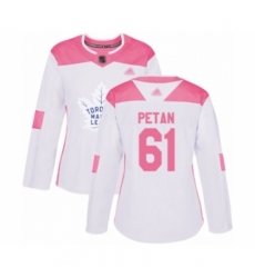 Women's Toronto Maple Leafs #61 Nic Petan Authentic White Pink Fashion Hockey Jersey