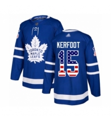 Men's Toronto Maple Leafs #15 Alexander Kerfoot Authentic Royal Blue USA Flag Fashion Hockey Jersey