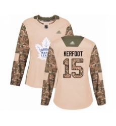 Women's Toronto Maple Leafs #15 Alexander Kerfoot Authentic Camo Veterans Day Practice Hockey Jersey
