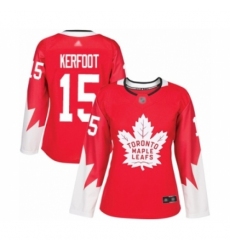 Women's Toronto Maple Leafs #15 Alexander Kerfoot Authentic Red Alternate Hockey Jersey