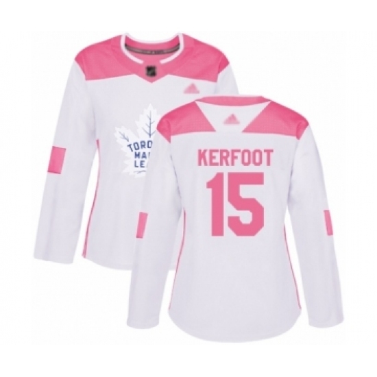 Women's Toronto Maple Leafs #15 Alexander Kerfoot Authentic White Pink Fashion Hockey Jersey Women's Toronto Maple Leafs #15 Alexander Kerfoot Authentic White Pink Fashion Hockey Jersey