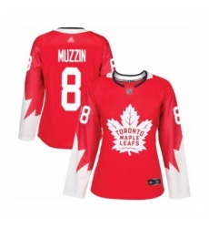 Women's Toronto Maple Leafs #8 Jake Muzzin Authentic Red Alternate Hockey Jersey