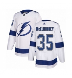 Men's Tampa Bay Lightning #35 Curtis McElhinney Authentic White Away Hockey Jersey