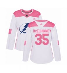 Women's Tampa Bay Lightning #35 Curtis McElhinney Authentic White Pink Fashion Hockey Jersey