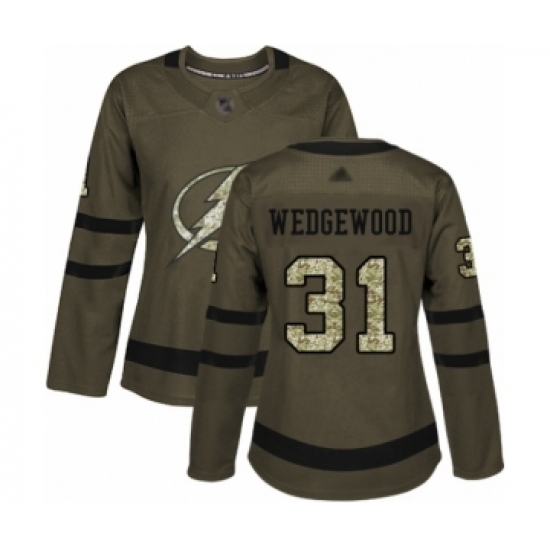 Women's Tampa Bay Lightning #31 Scott Wedgewood Authentic Green Salute to Service Hockey Jersey Women's Tampa Bay Lightning #31 Scott Wedgewood Authentic Green Salute to Service Hockey Jersey