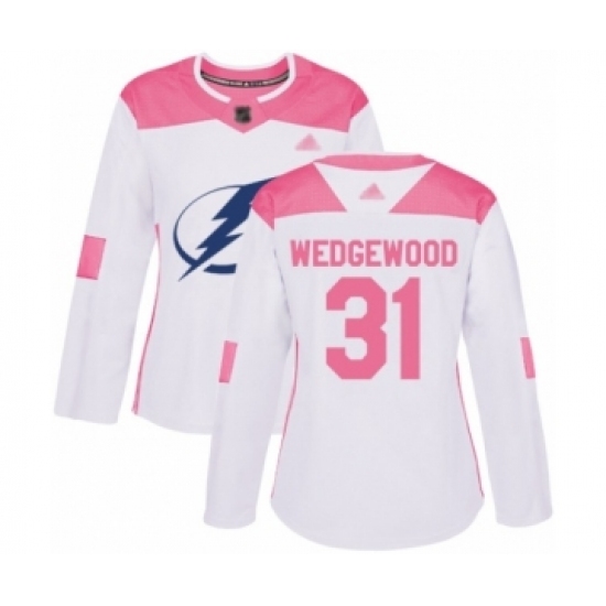 Women's Tampa Bay Lightning #31 Scott Wedgewood Authentic White Pink Fashion Hockey Jersey Women's Tampa Bay Lightning #31 Scott Wedgewood Authentic White Pink Fashion Hockey Jersey