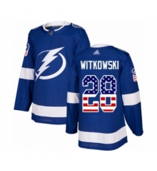 Men's Tampa Bay Lightning #28 Luke Witkowski Authentic Blue USA Flag Fashion Hockey Jersey