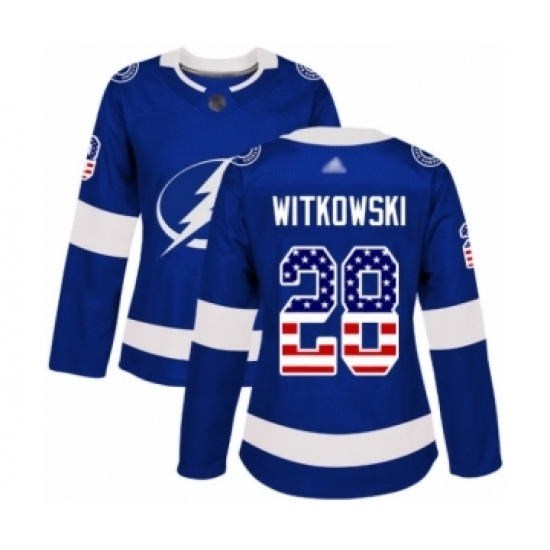 Women's Tampa Bay Lightning #28 Luke Witkowski Authentic Blue USA Flag Fashion Hockey Jersey Women's Tampa Bay Lightning #28 Luke Witkowski Authentic Blue USA Flag Fashion Hockey Jersey
