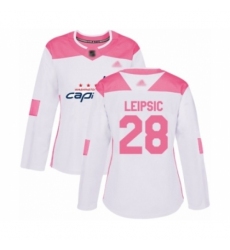 Women's Washington Capitals #28 Brendan Leipsic Authentic White Pink Fashion Hockey Jersey