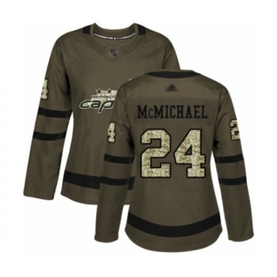 Women's Washington Capitals #24 Connor McMichael Authentic Green Salute to Service Hockey Jersey Women's Washington Capitals #24 Connor McMichael Authentic Green Salute to Service Hockey Jersey