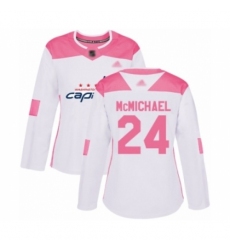 Women's Washington Capitals #24 Connor McMichael Authentic White Pink Fashion Hockey Jersey